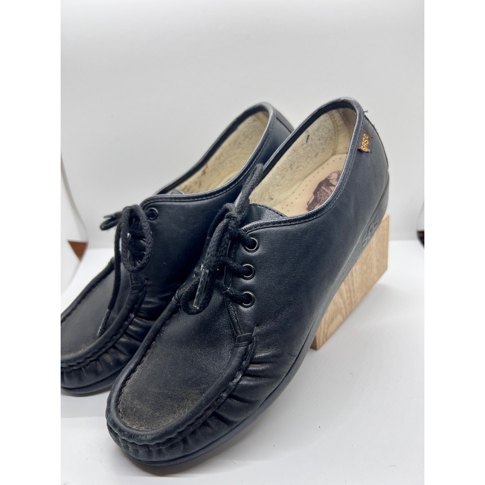 SAS Siesta Womens 9 M Black Leather Lace Up Comfort Loafers Handsewn USA Made
